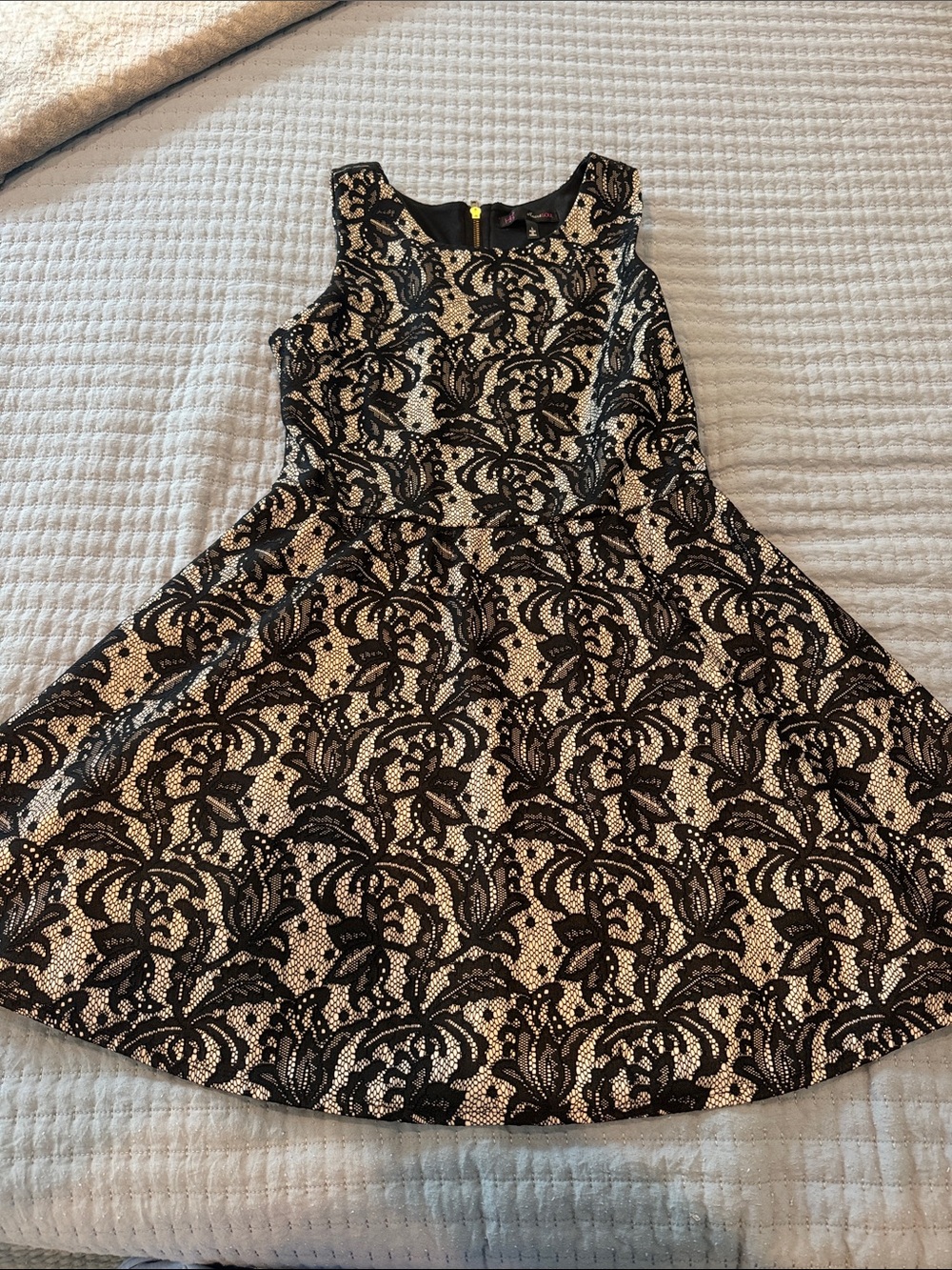 HeartSoul Black Lace Overlay Dress with Cream Underlayer
